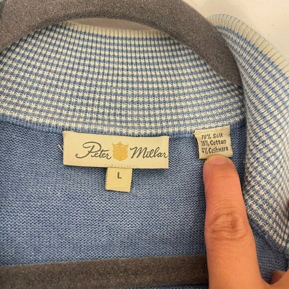 Peter Millar Crown Mens Vest Large Blue 1/4 Zip Cashmere‎ Silk Oldmoney Golf - Picture 3 of 9